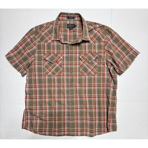 Pendleton Frontier Mens XXL Plaid Western Snap Short Sleeve Shirt Brown Red